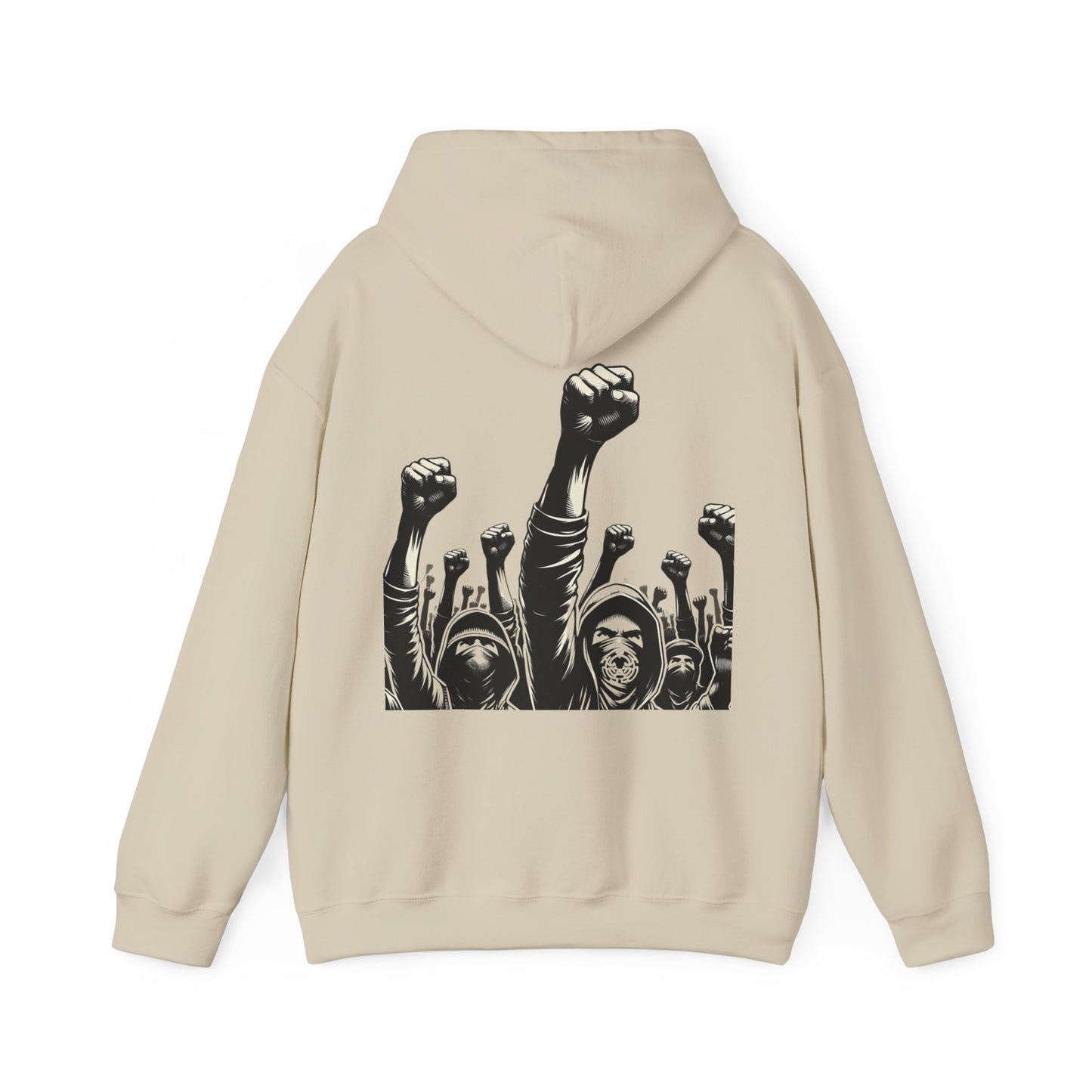 RESIST. Unisex Hooded Sweatshirt - Back Protesters - Front Logo